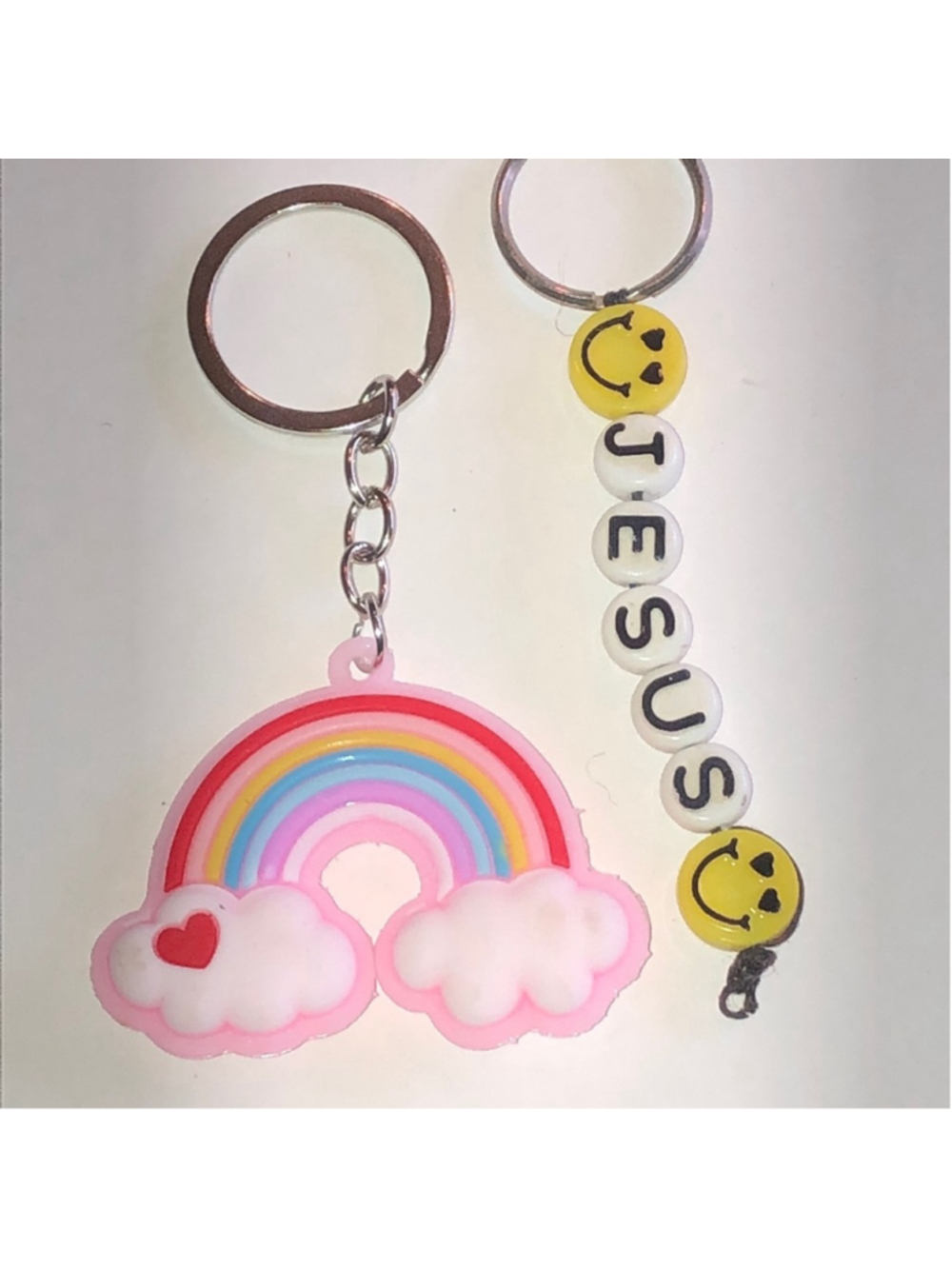 Rainbow and Smiley Jesus Boho Keychain Set